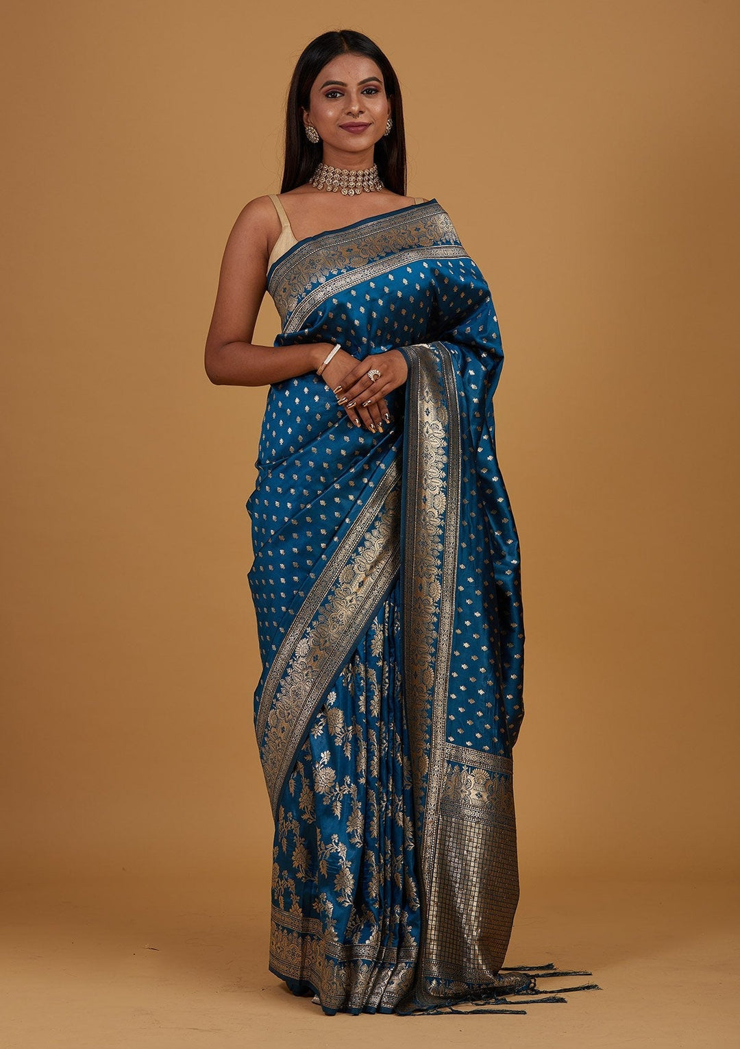 Peacock Blue Zariwork Banarasi Designer Saree - Koskii