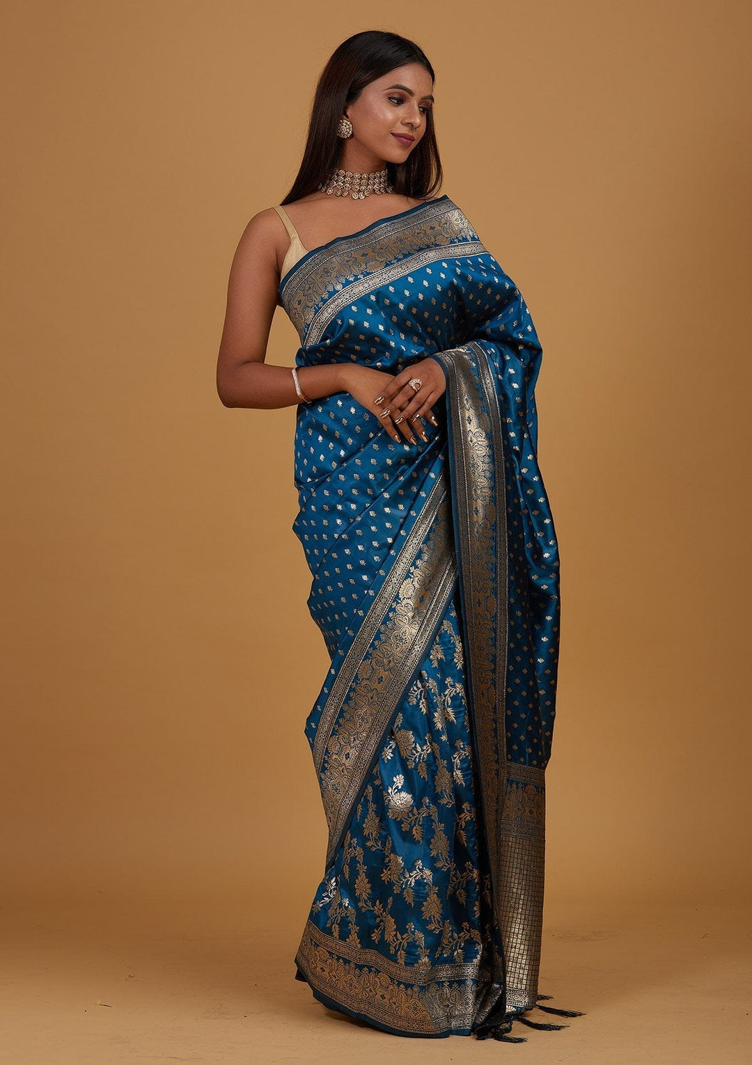 Peacock Blue Zariwork Banarasi Designer Saree - Koskii