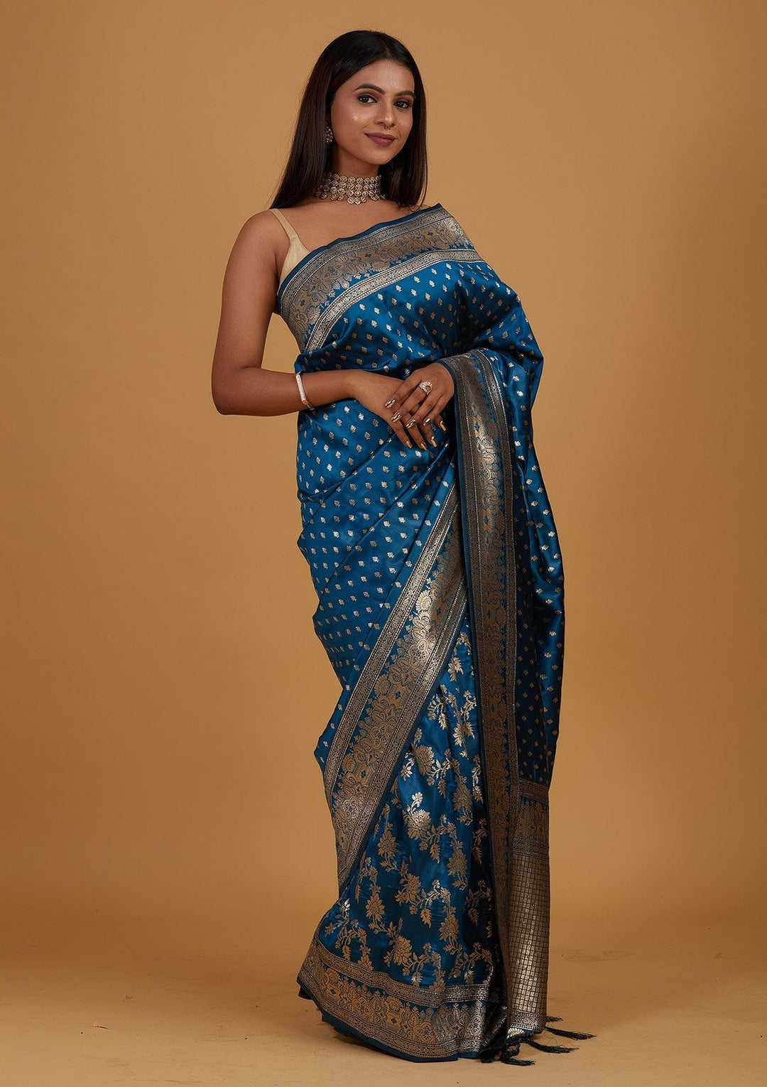 Peacock Blue Zariwork Banarasi Designer Saree - Koskii