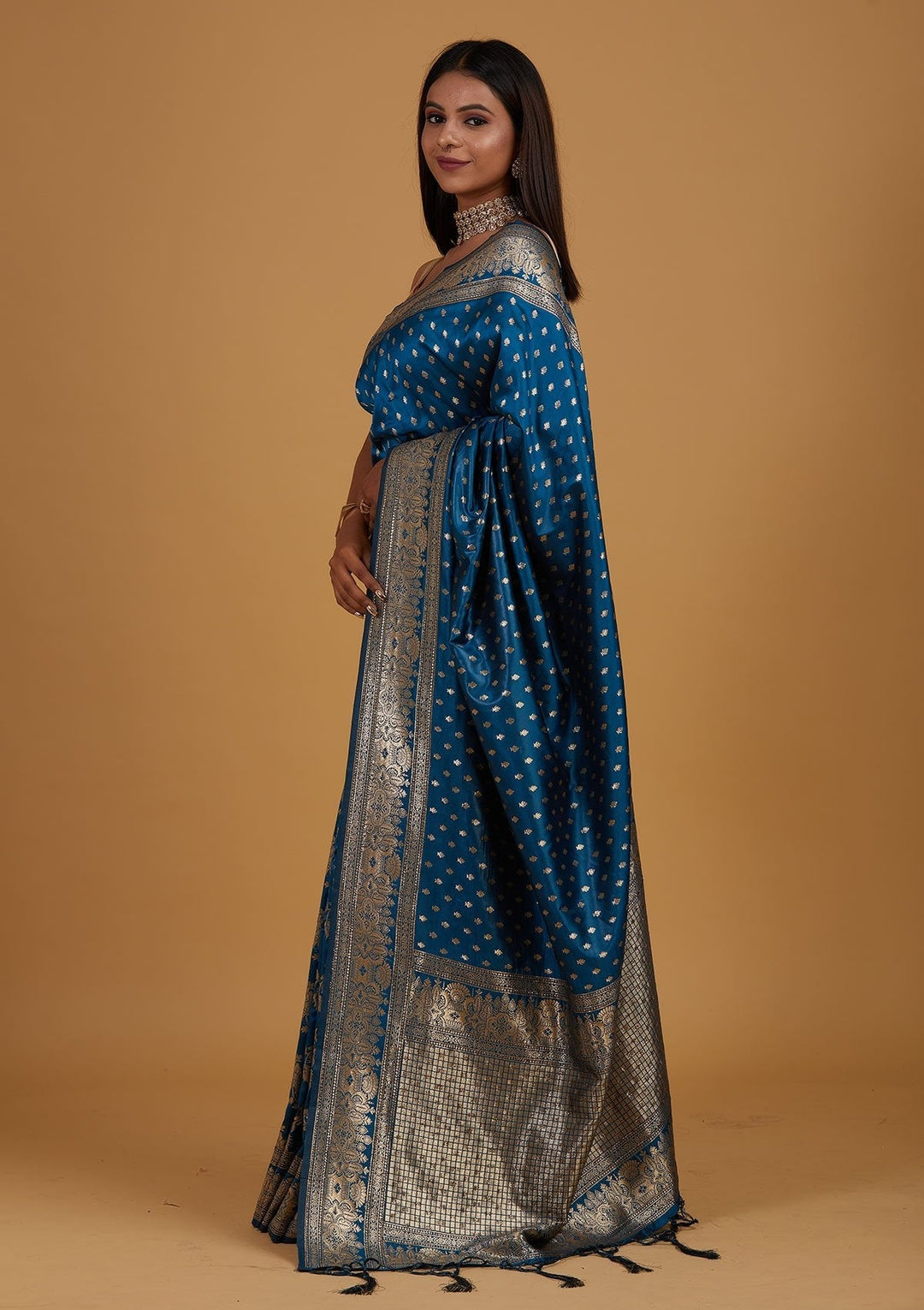 Peacock Blue Zariwork Banarasi Designer Saree - Koskii