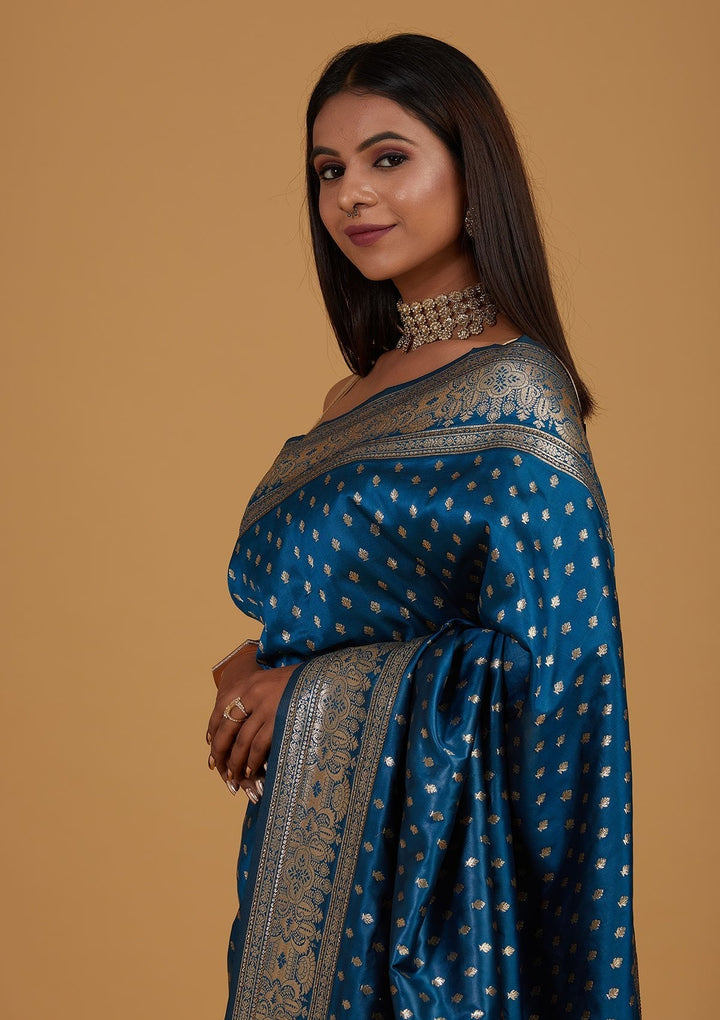 Peacock Blue Zariwork Banarasi Designer Saree - Koskii