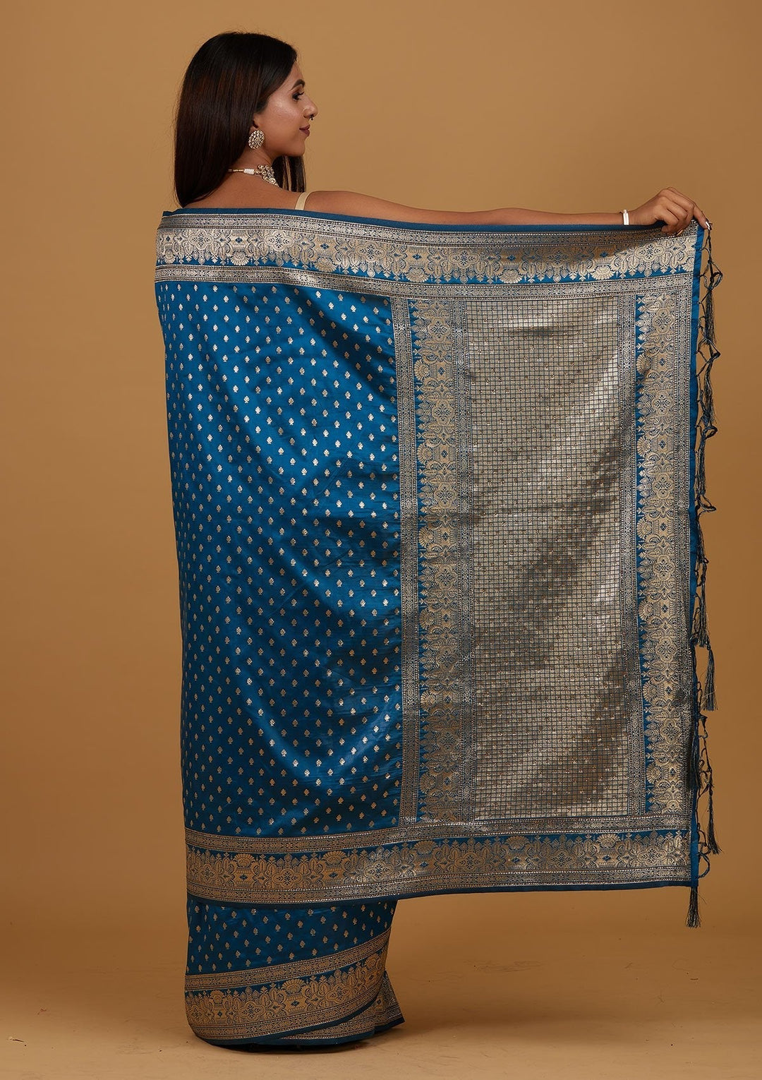 Peacock Blue Zariwork Banarasi Designer Saree - Koskii