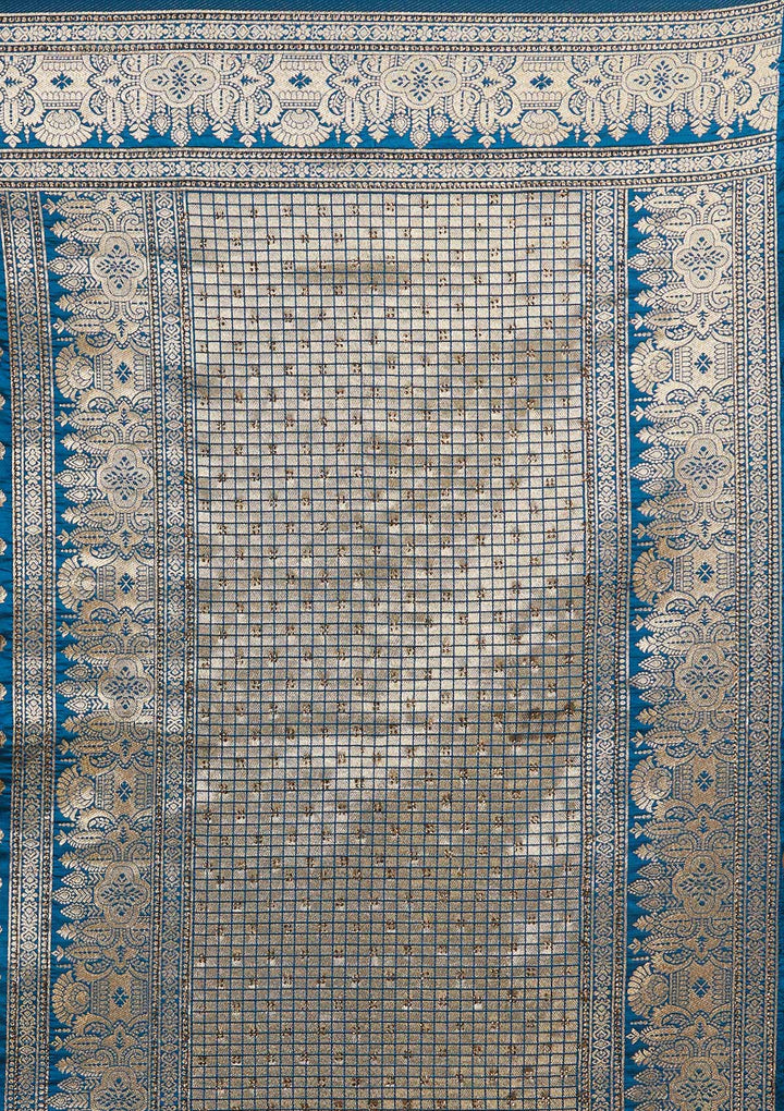 Peacock Blue Zariwork Banarasi Designer Saree - Koskii