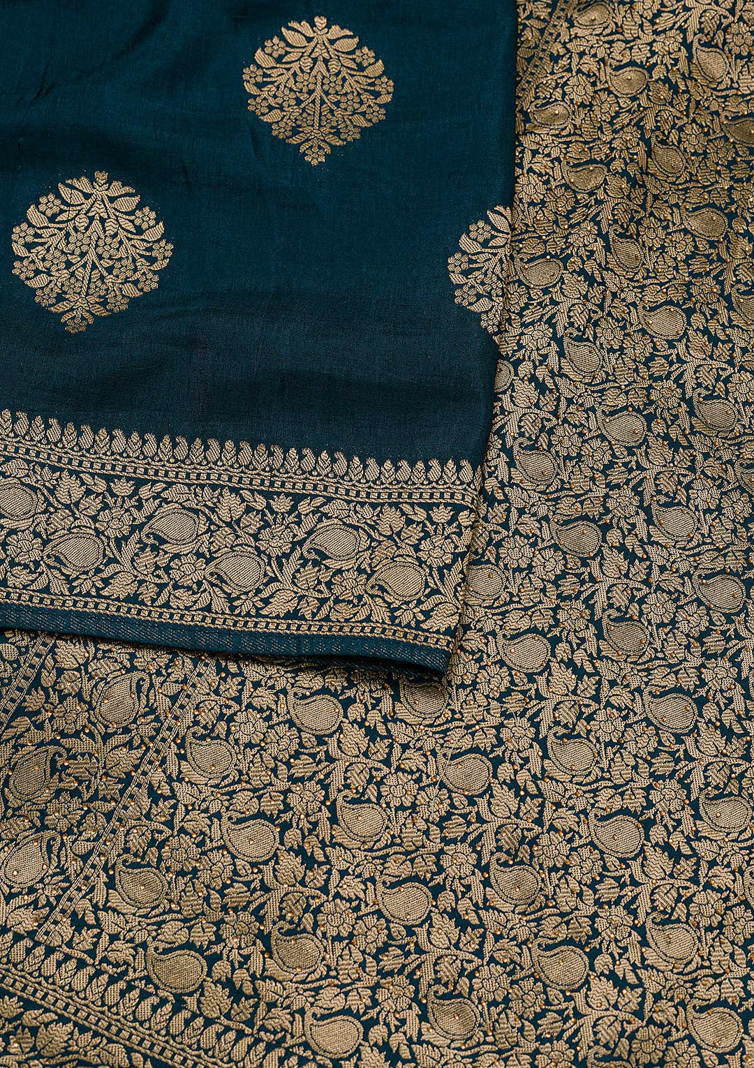 Peacock Blue Zari Work Banarasi Saree-Koskii