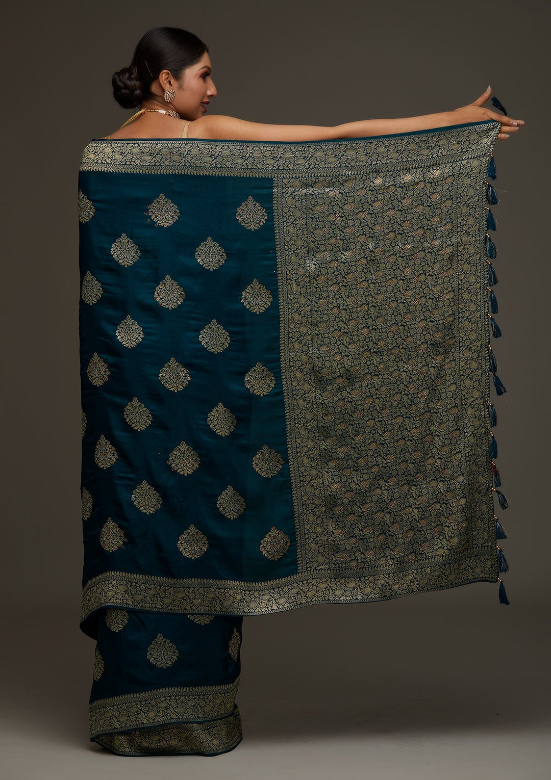 Peacock Blue Zariwork Banarasi Designer Saree - Koskii