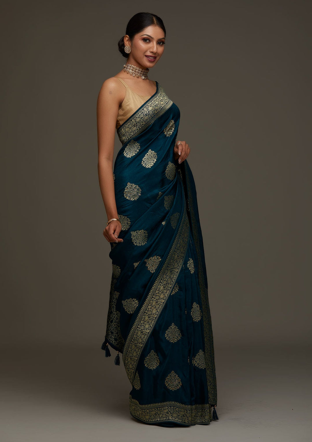Peacock Blue Zariwork Banarasi Designer Saree - Koskii