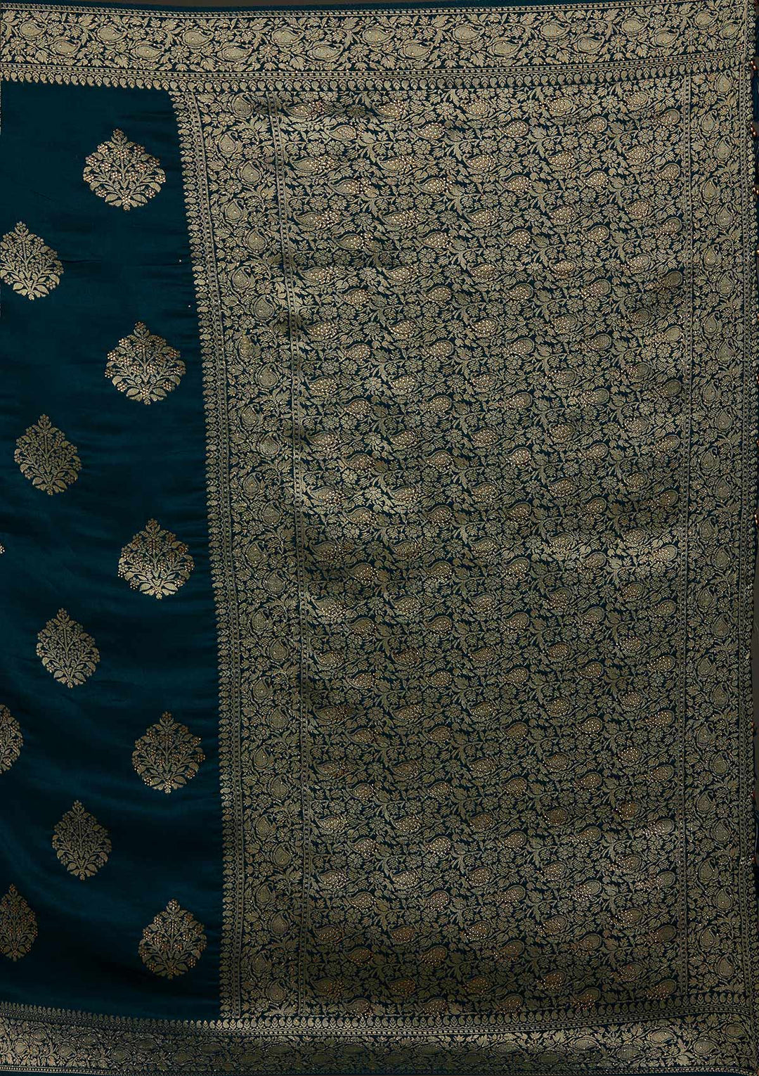 Peacock Blue Zariwork Banarasi Designer Saree - Koskii