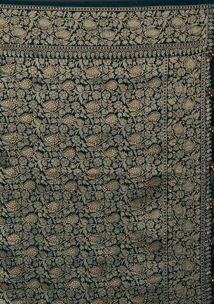 Peacock Blue Zariwork Banarasi Designer Saree - Koskii