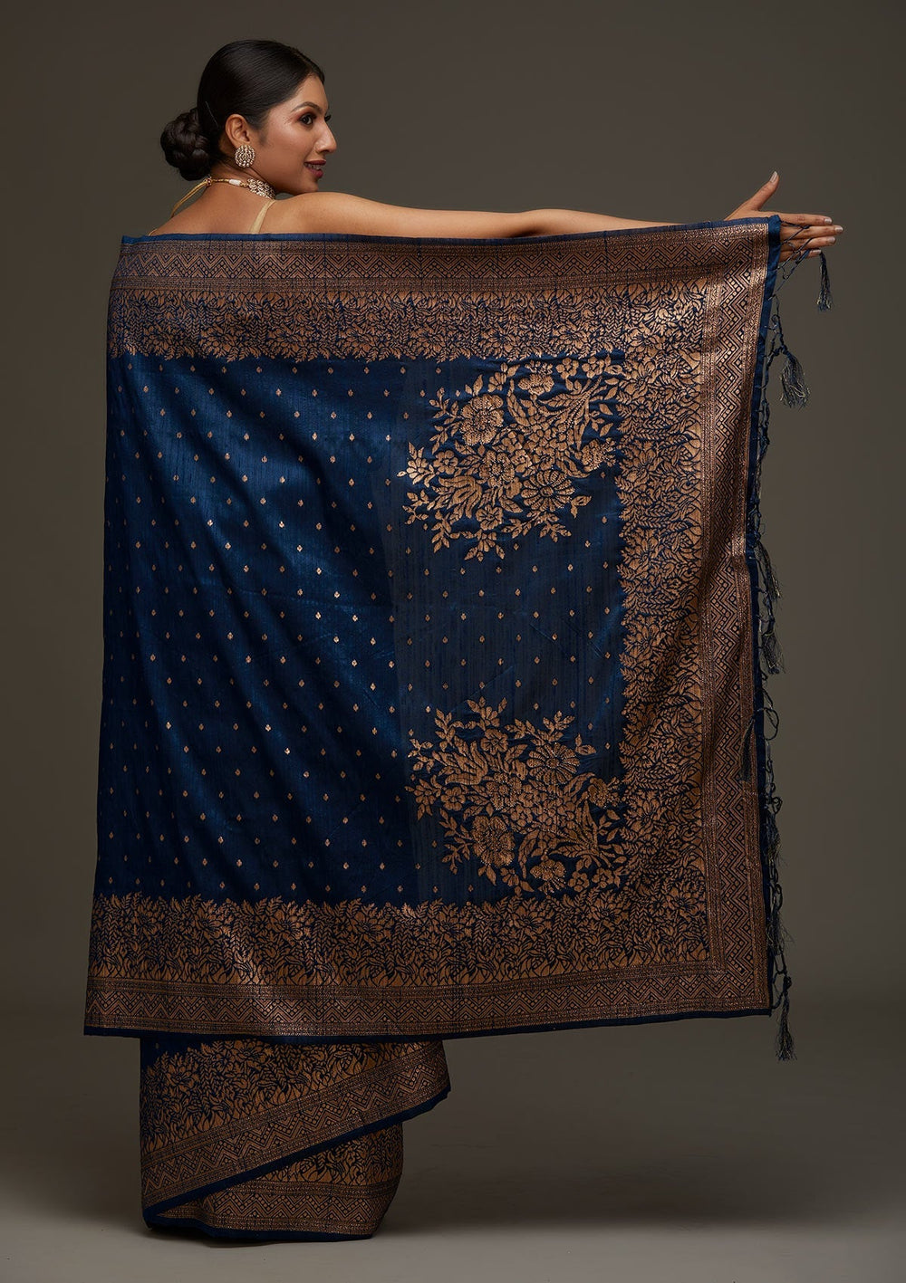 Peacock Blue Zariwork Banarasi Designer Saree - Koskii