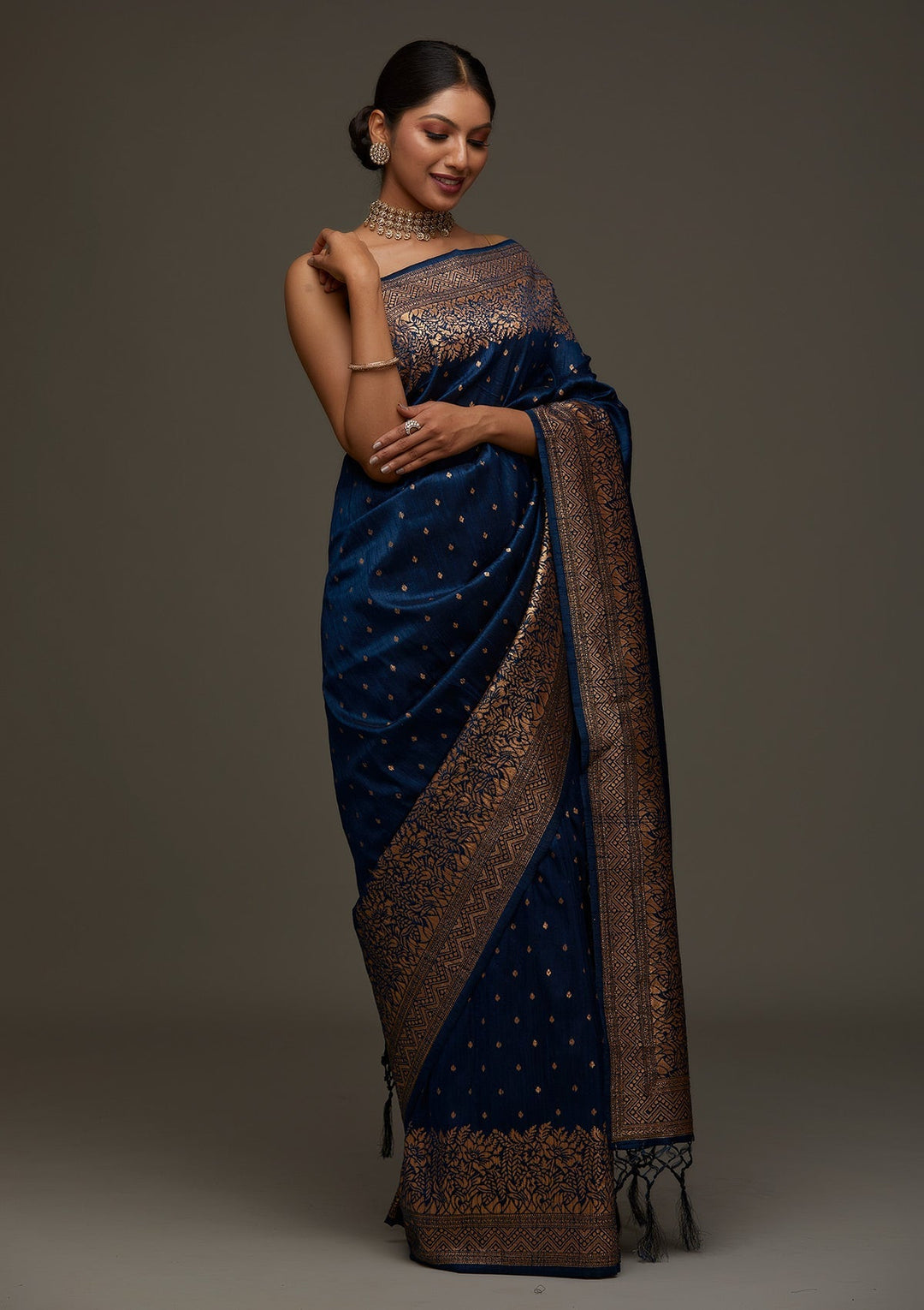 Peacock Blue Zariwork Banarasi Designer Saree - Koskii