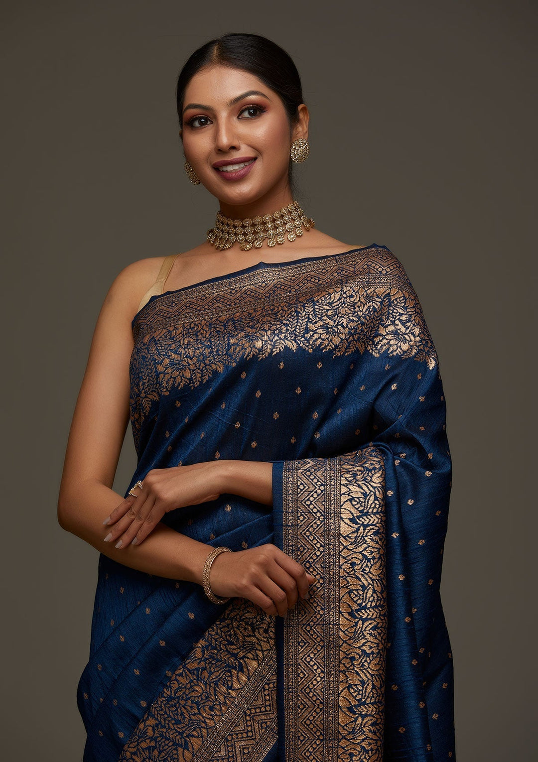 Peacock Blue Zariwork Banarasi Designer Saree - Koskii