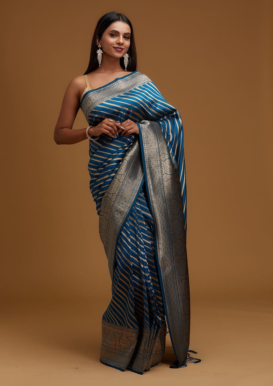 Peacock Blue Zariwork Banarasi Designer Saree - Koskii