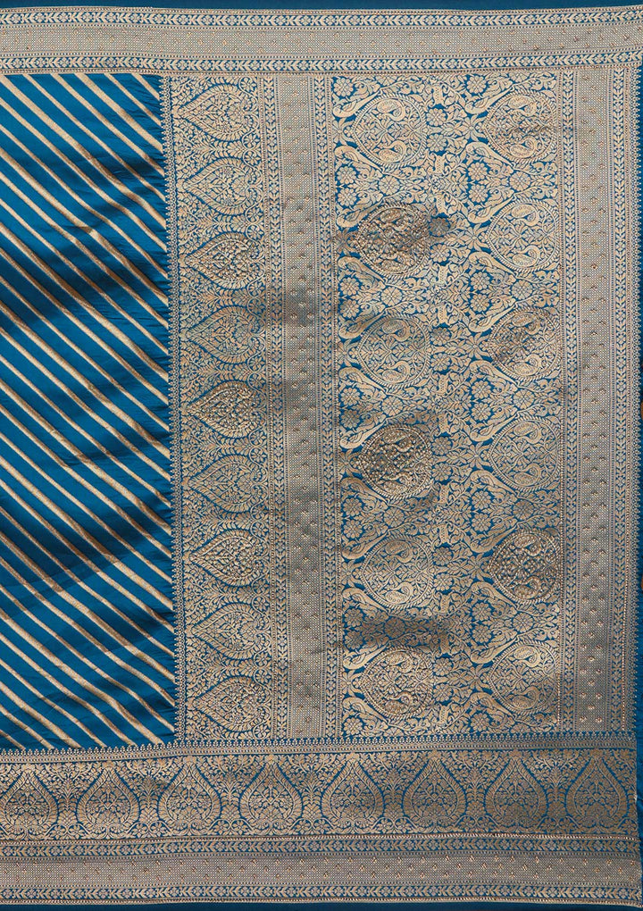 Peacock Blue Zariwork Banarasi Designer Saree - Koskii