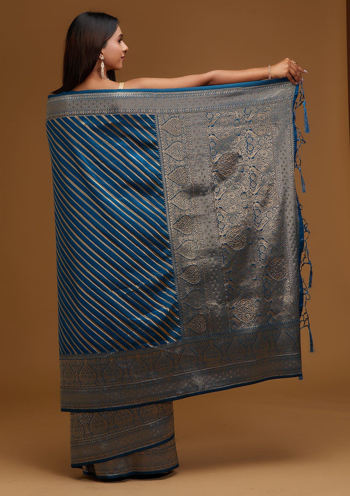 Peacock Blue Zariwork Banarasi Designer Saree - Koskii