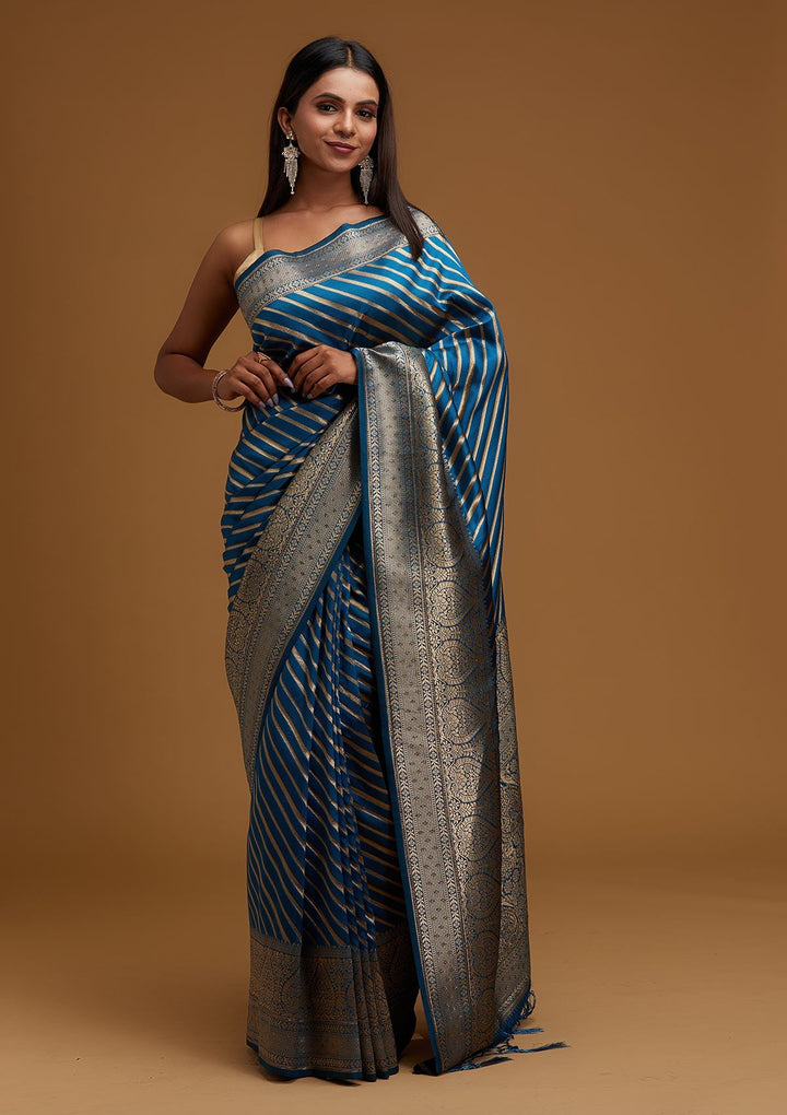 Peacock Blue Zariwork Banarasi Designer Saree - Koskii