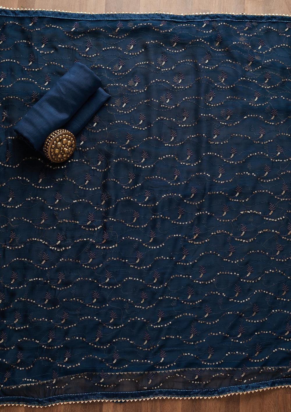 Peacock Blue Zariwork Chanderi Semi-Stitched Salwar Suit-Koskii