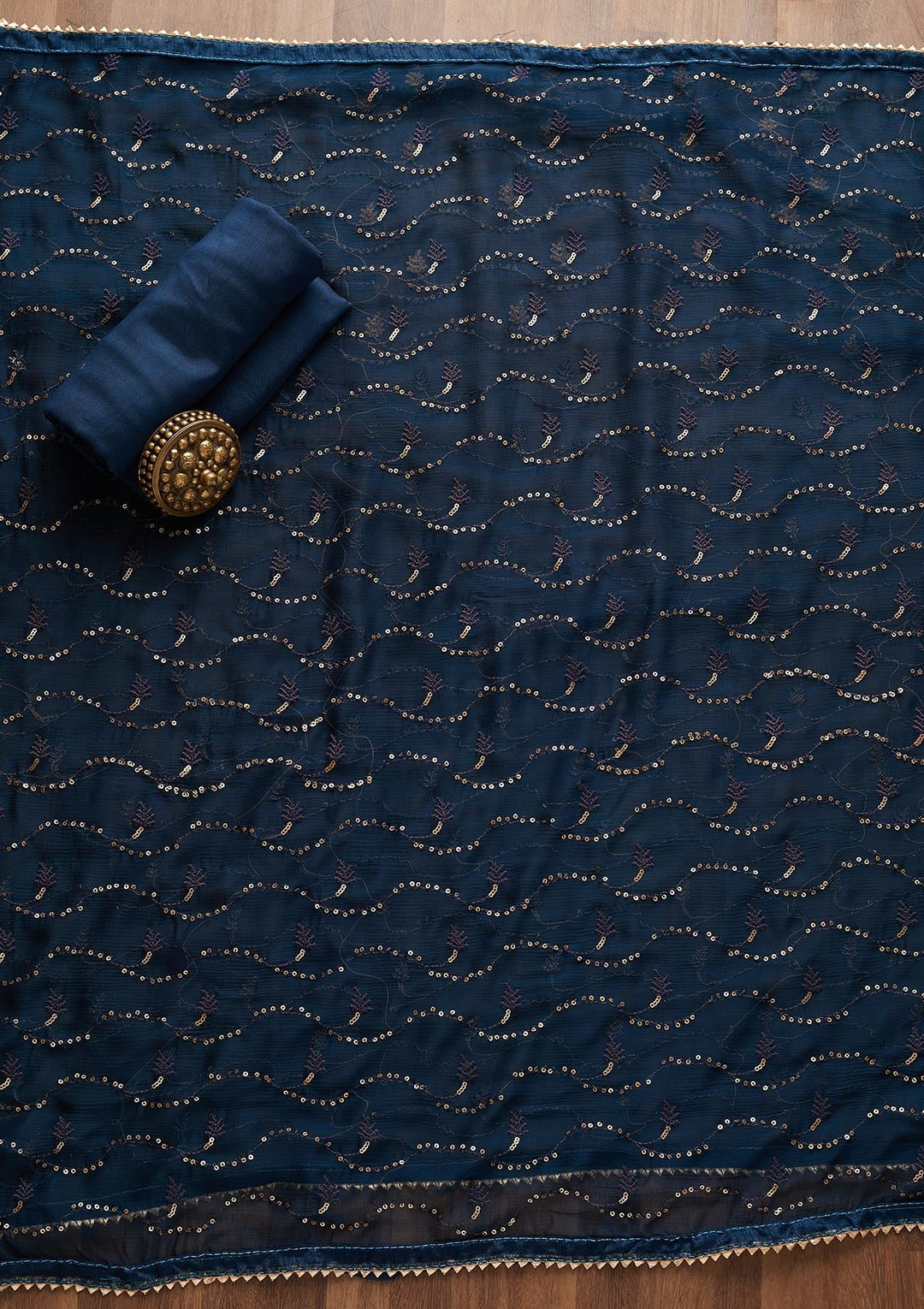 Peacock Blue Zariwork Chanderi Semi-Stitched Salwar Suit-Koskii