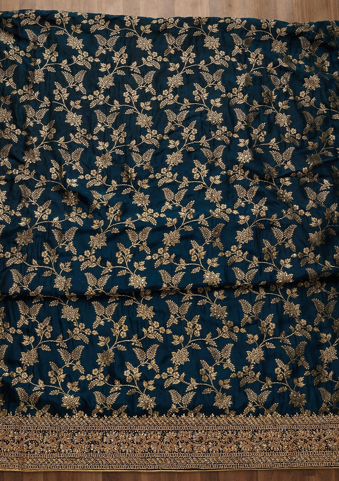 Peacock Blue Zariwork Chanderi Unstitched Salwar Suit-Koskii