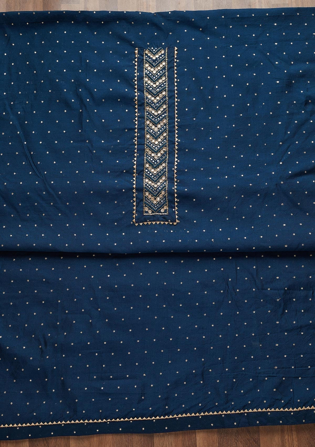 Peacock Blue Zariwork Chanderi Unstitched Salwar Suit - Koskii