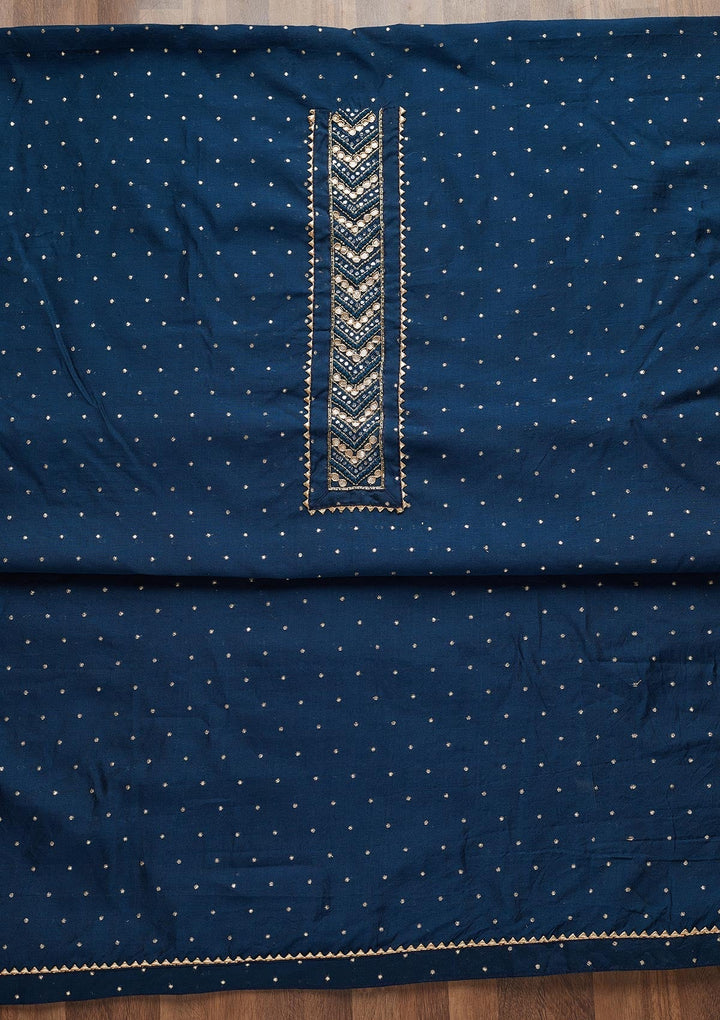 Peacock Blue Zariwork Chanderi Unstitched Salwar Suit - Koskii