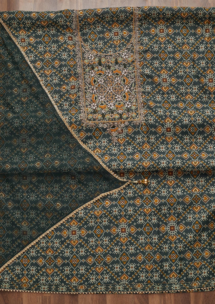 Peacock Blue Zariwork Chanderi Unstitched Salwar Suit - Koskii