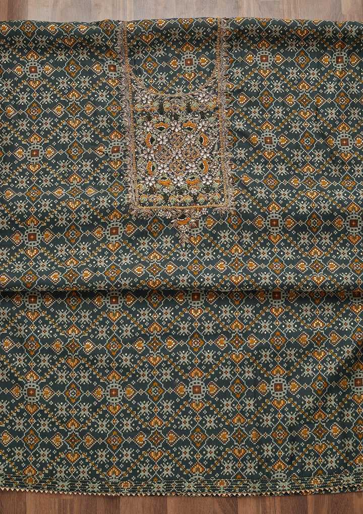 Peacock Blue Zariwork Chanderi Unstitched Salwar Suit - Koskii