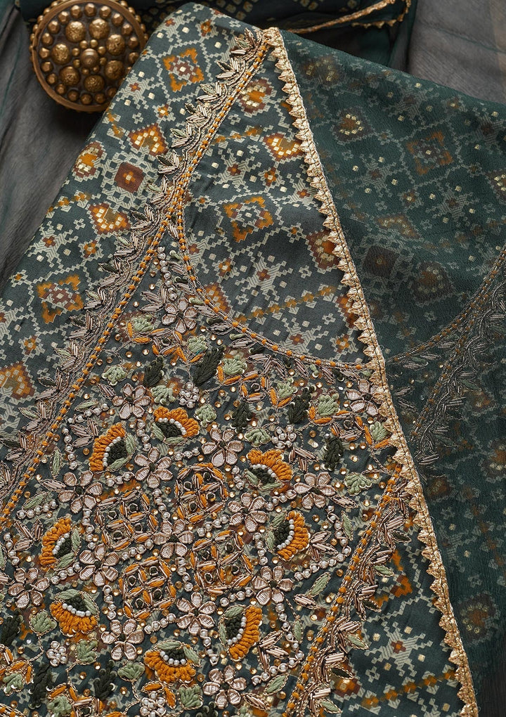 Peacock Blue Zariwork Chanderi Unstitched Salwar Suit - Koskii
