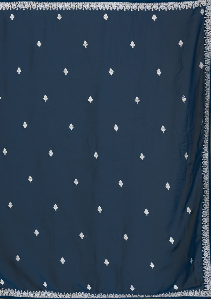 Peacock Blue Zariwork Georgette Readymade Lehenga-Koskii