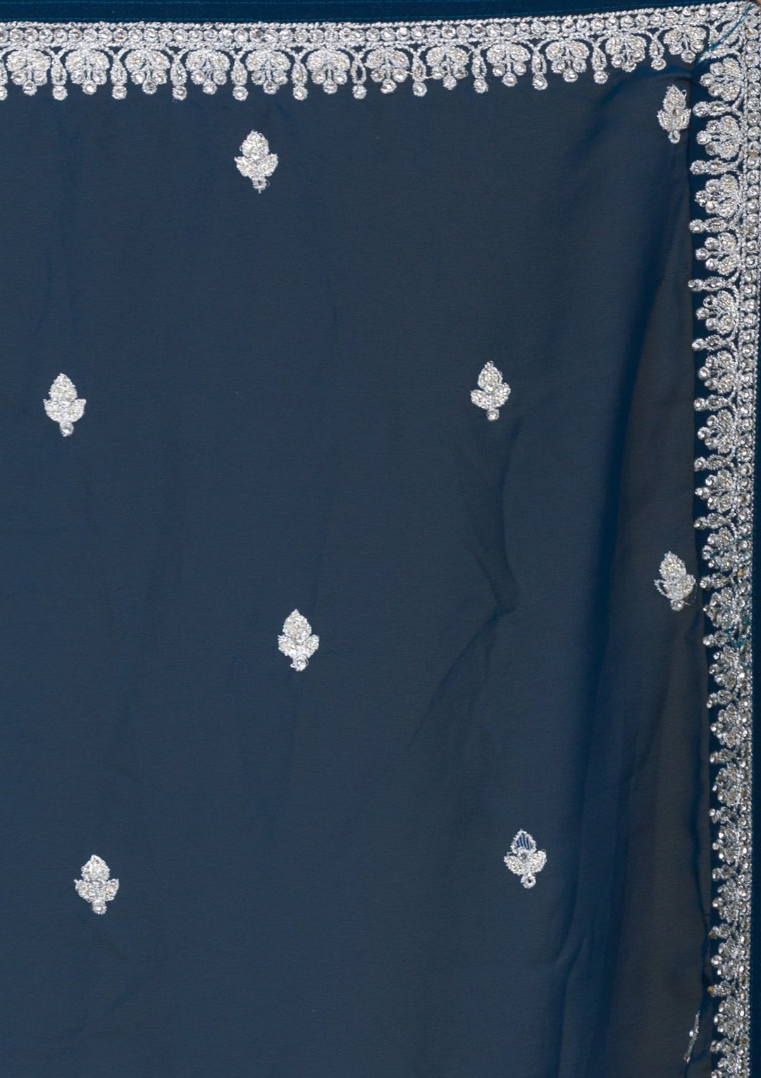 Peacock Blue Zariwork Georgette Readymade Lehenga-Koskii