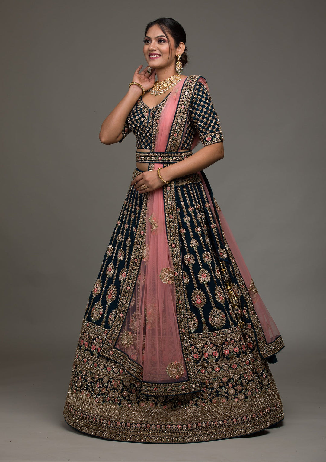 Peacock Blue Zariwork Georgette Lehenga-koskii