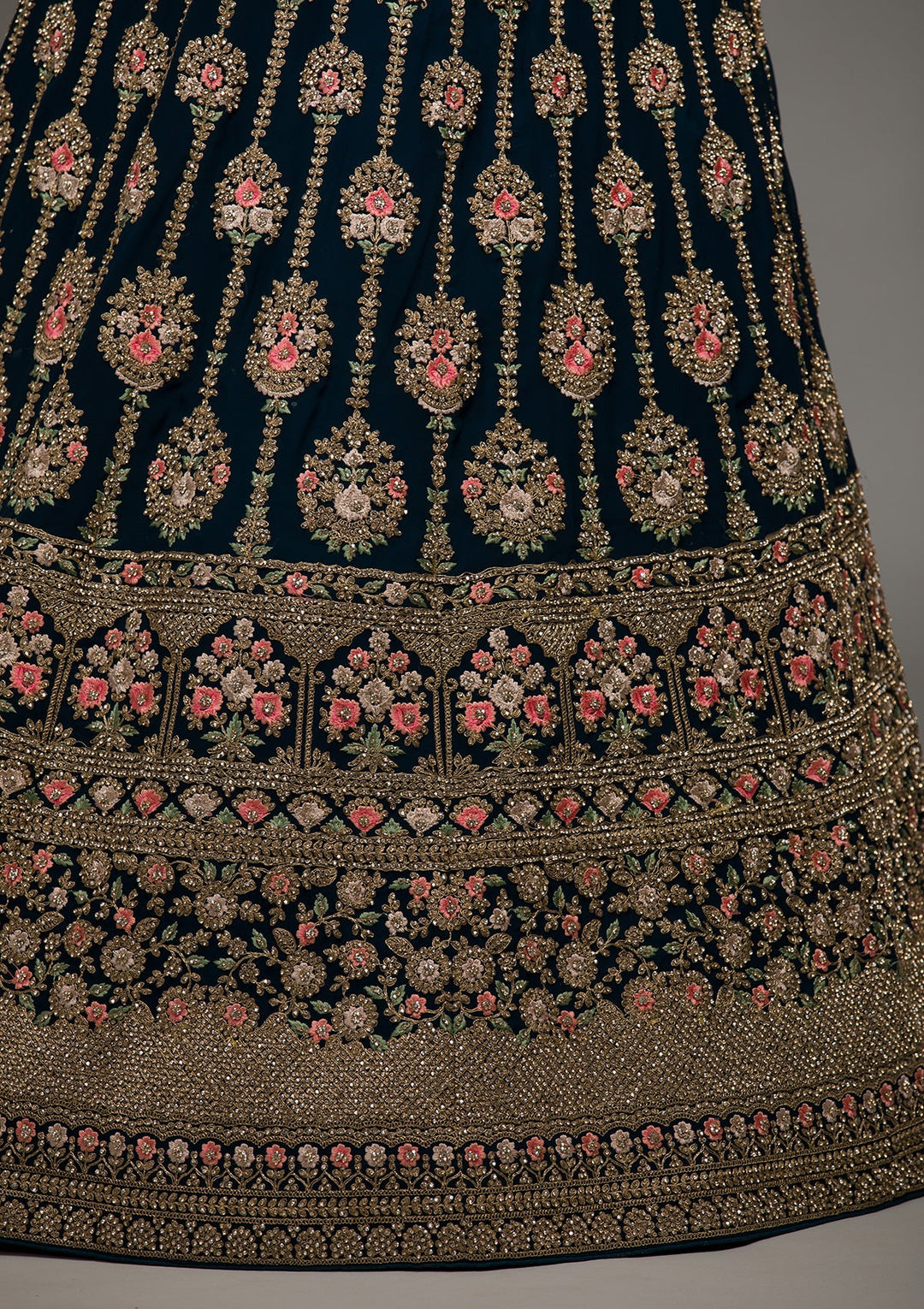 Peacock Blue Zariwork Georgette Lehenga-koskii