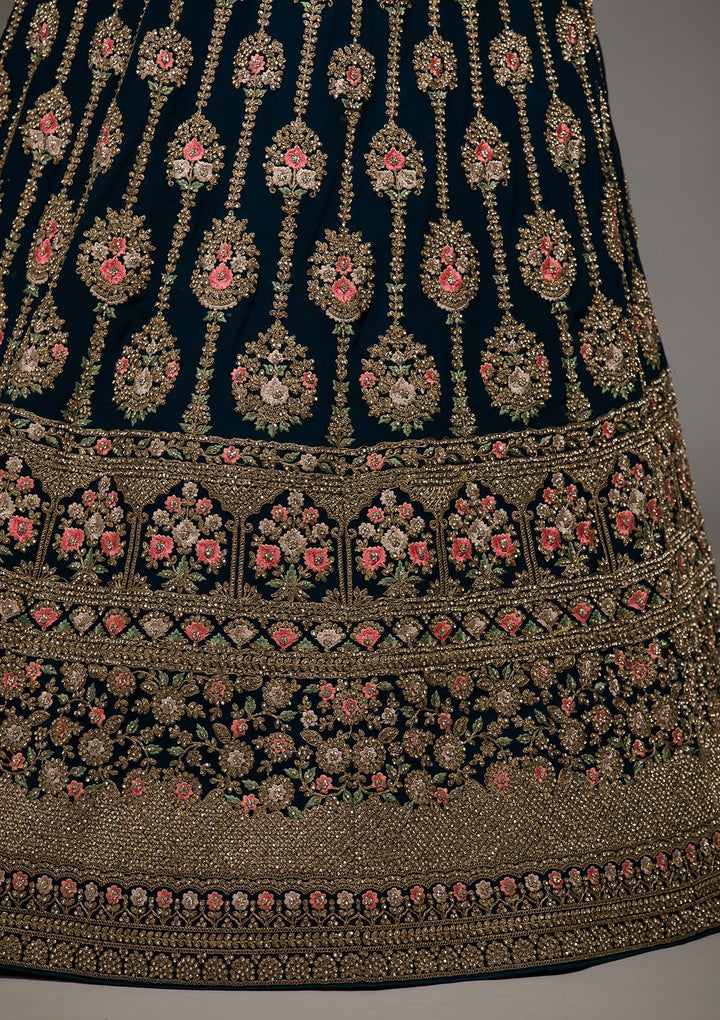 Peacock Blue Zariwork Georgette Lehenga-koskii