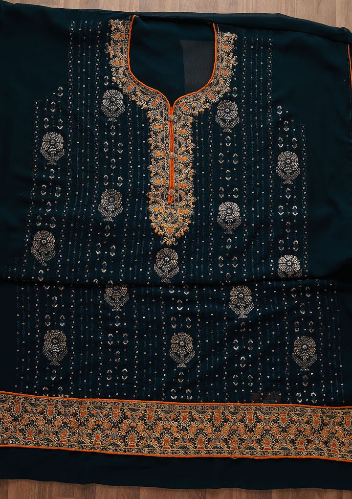 Peacock Blue Zariwork Georgette Designer Semi-Stitched Salwar Suit - Koskii