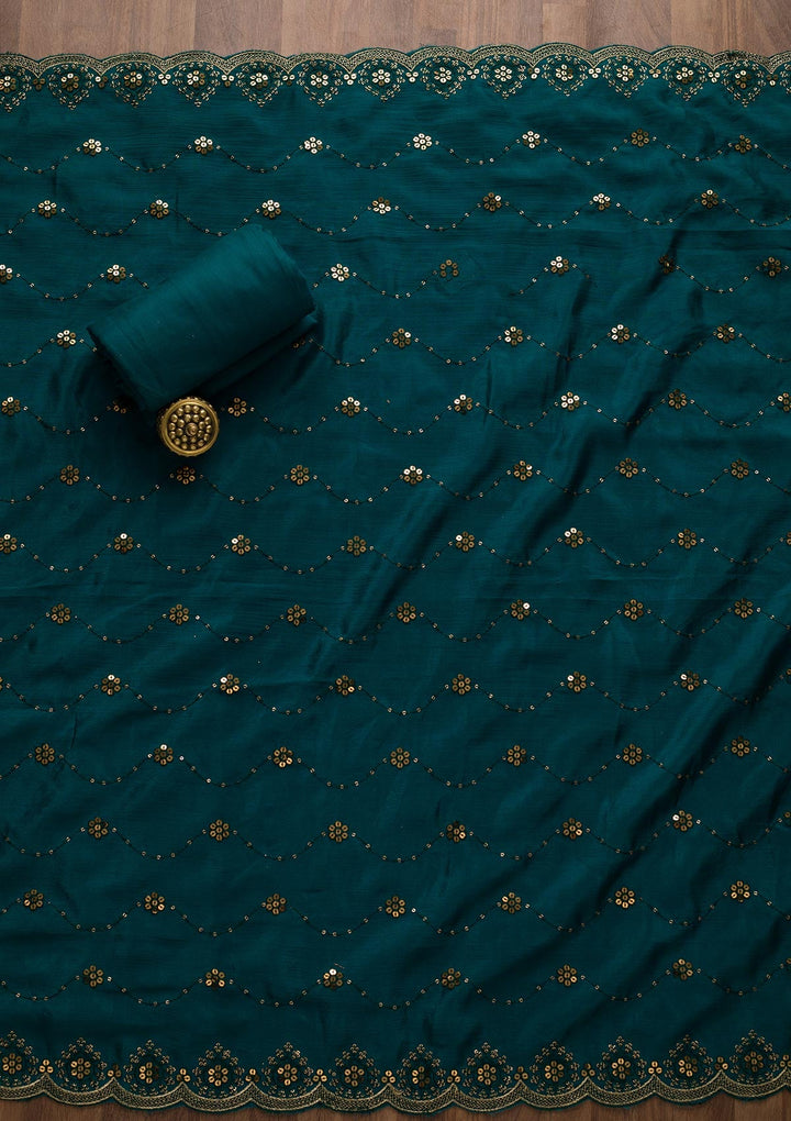 Peacock Blue Zariwork Georgette Unstitched Salwar Suit-Koskii