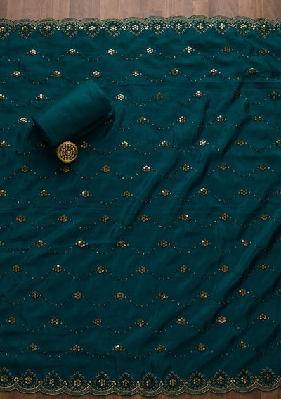 Peacock Blue Zariwork Georgette Unstitched Salwar Suit-Koskii