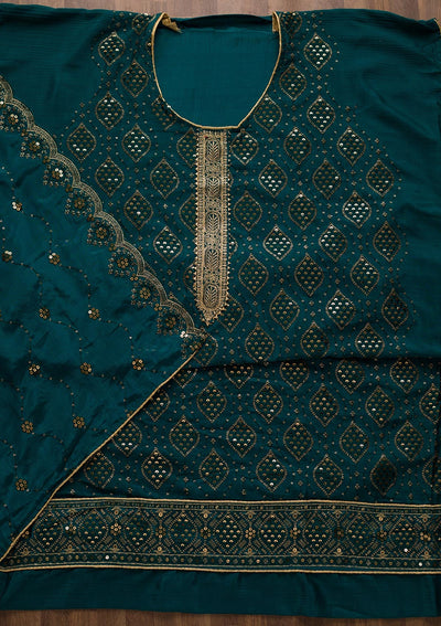 Peacock Blue Zariwork Georgette Unstitched Salwar Suit-Koskii
