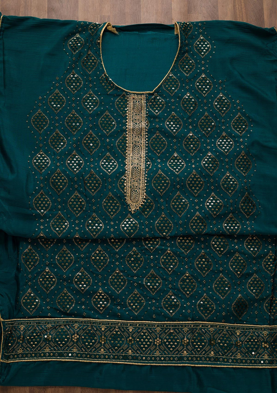 Peacock Blue Zariwork Georgette Unstitched Salwar Suit-Koskii