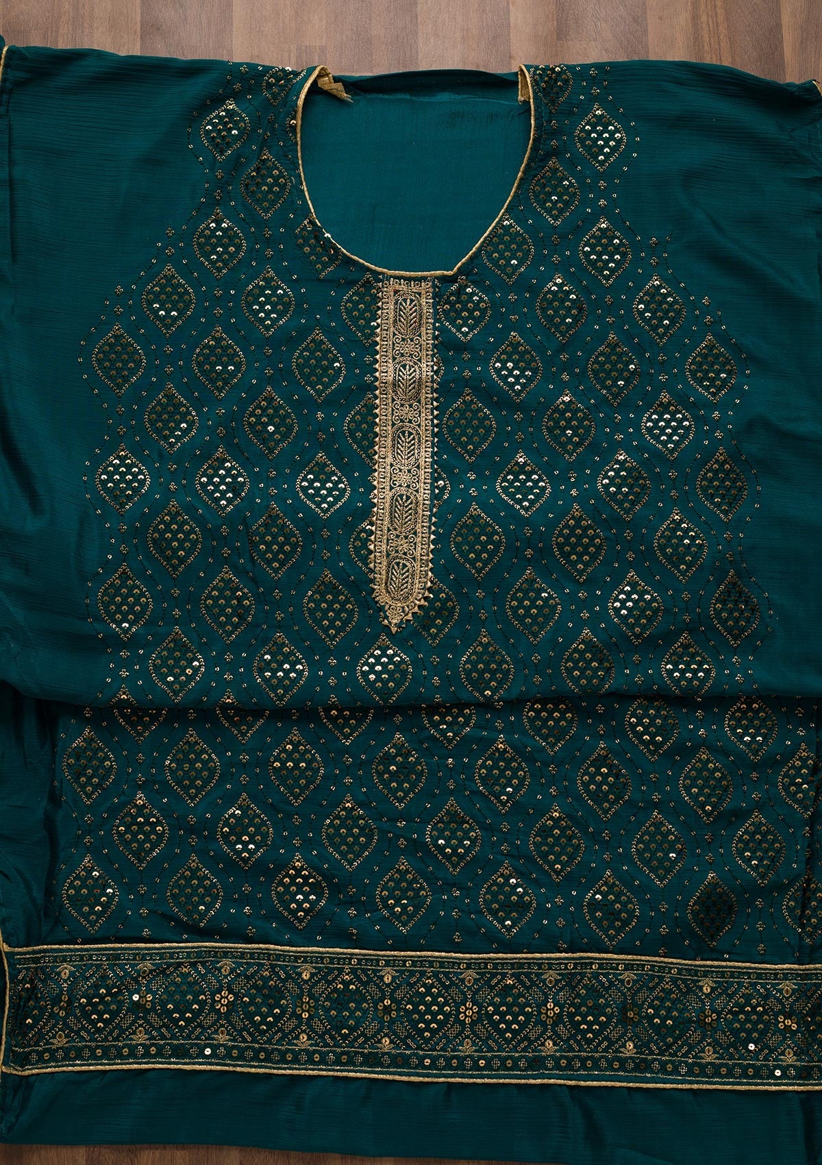 Peacock Blue Zariwork Georgette Unstitched Salwar Suit-Koskii