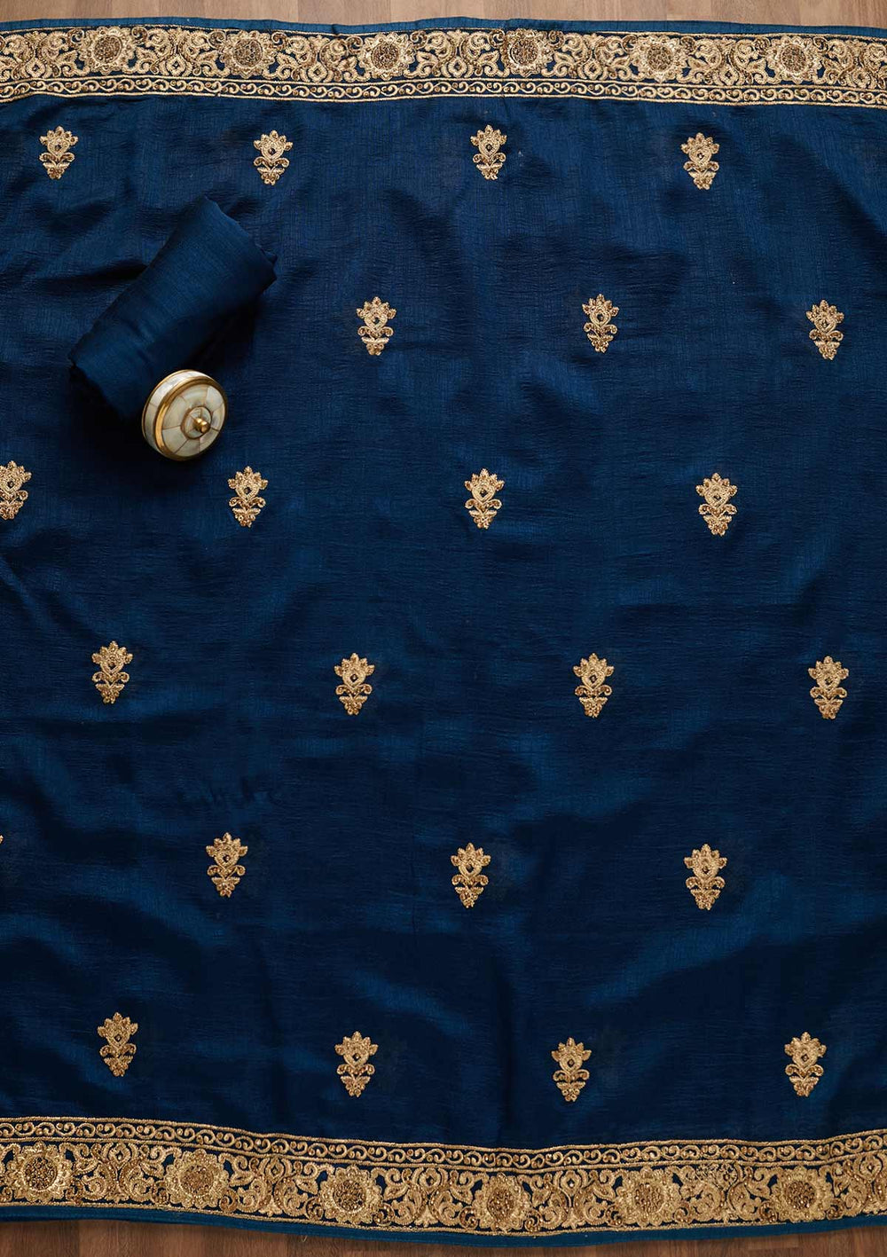 Peacock Blue Zariwork Georgette Unstitched Salwar Suit-Koskii