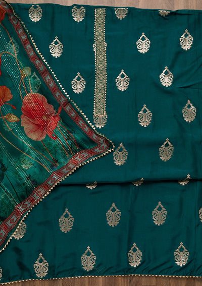 Peacock Blue Zariwork Georgette Unstitched Salwar Suit-Koskii