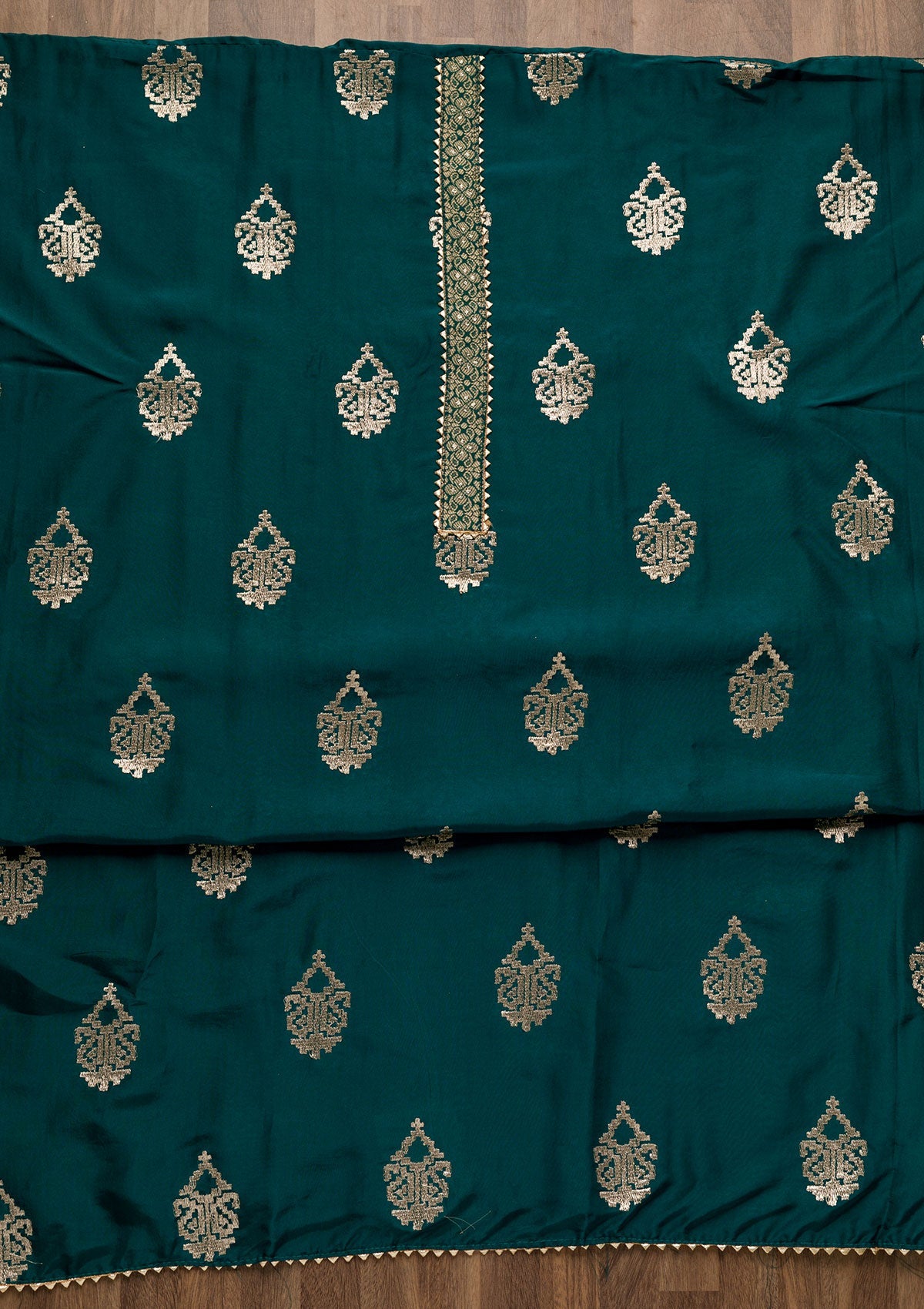 Peacock Blue Zariwork Georgette Unstitched Salwar Suit-Koskii