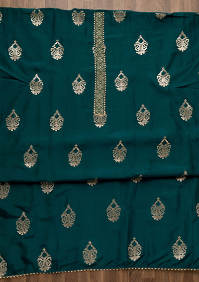 Peacock Blue Zariwork Georgette Unstitched Salwar Suit-Koskii