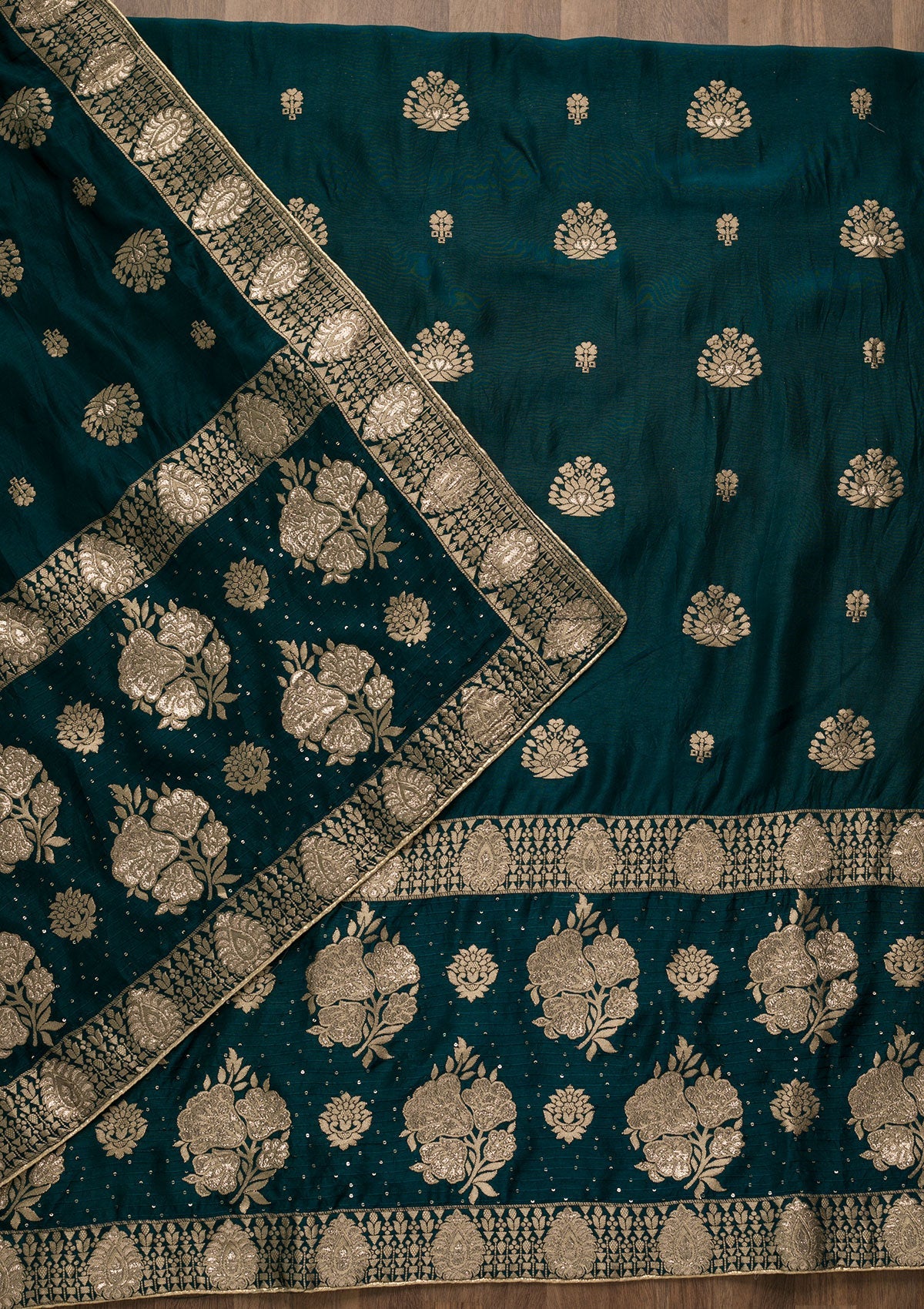 Peacock Blue Zariwork Georgette Unstitched Salwar Suit-Koskii