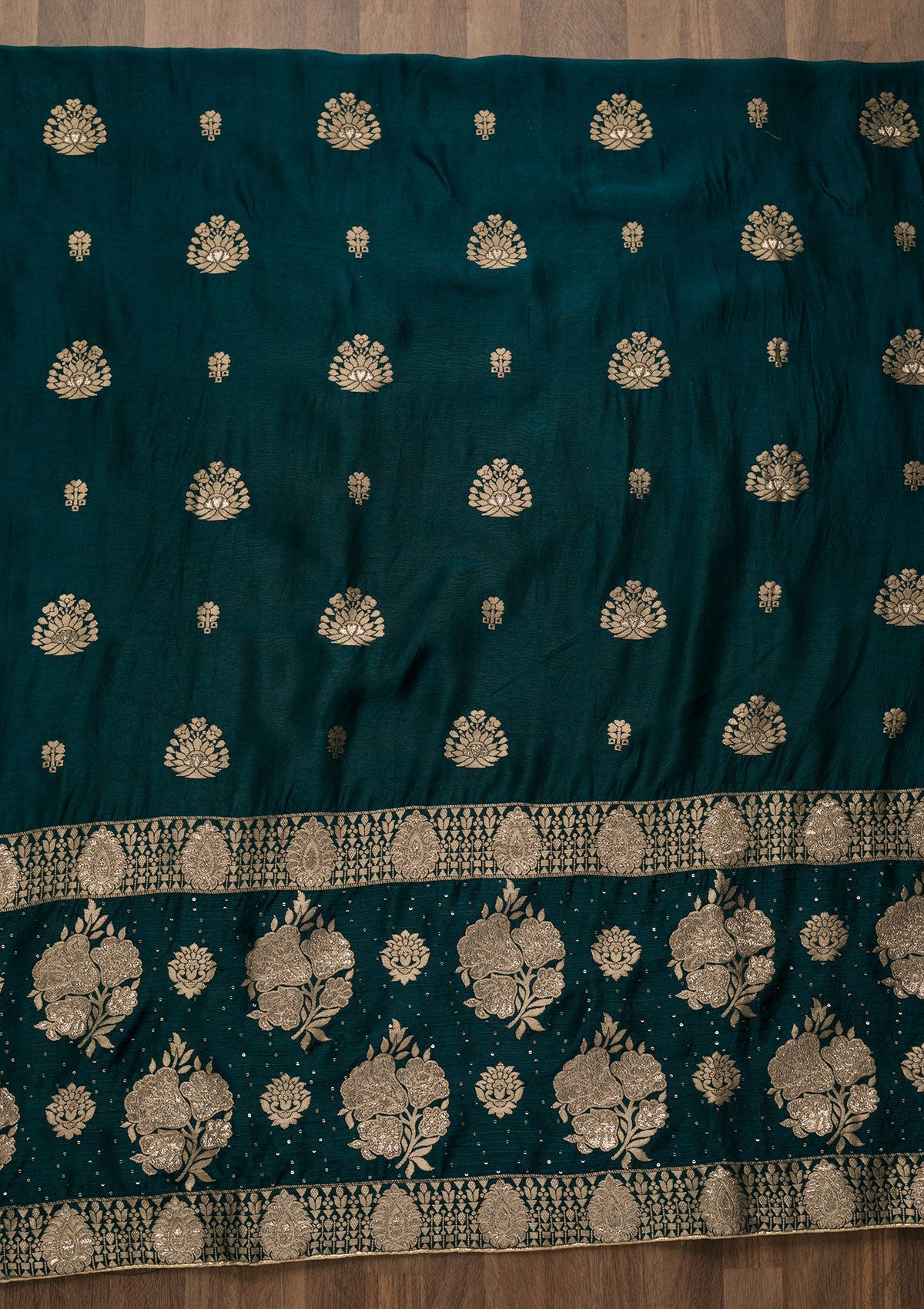 Peacock Blue Zariwork Georgette Unstitched Salwar Suit-Koskii