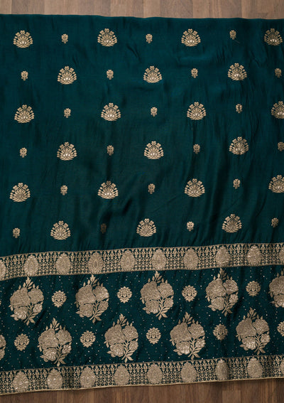 Peacock Blue Zariwork Georgette Unstitched Salwar Suit-Koskii