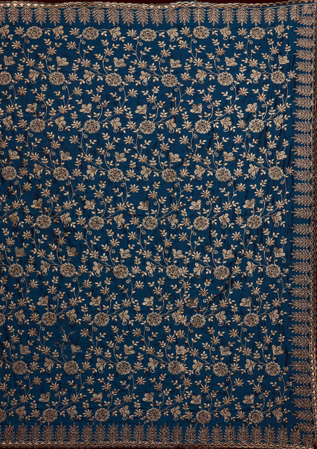 Peacock Blue Zariwork Georgette Designer Saree - Koskii