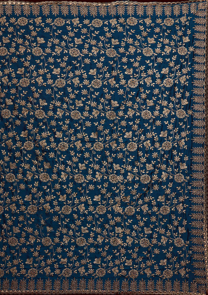 Peacock Blue Zariwork Georgette Designer Saree - Koskii