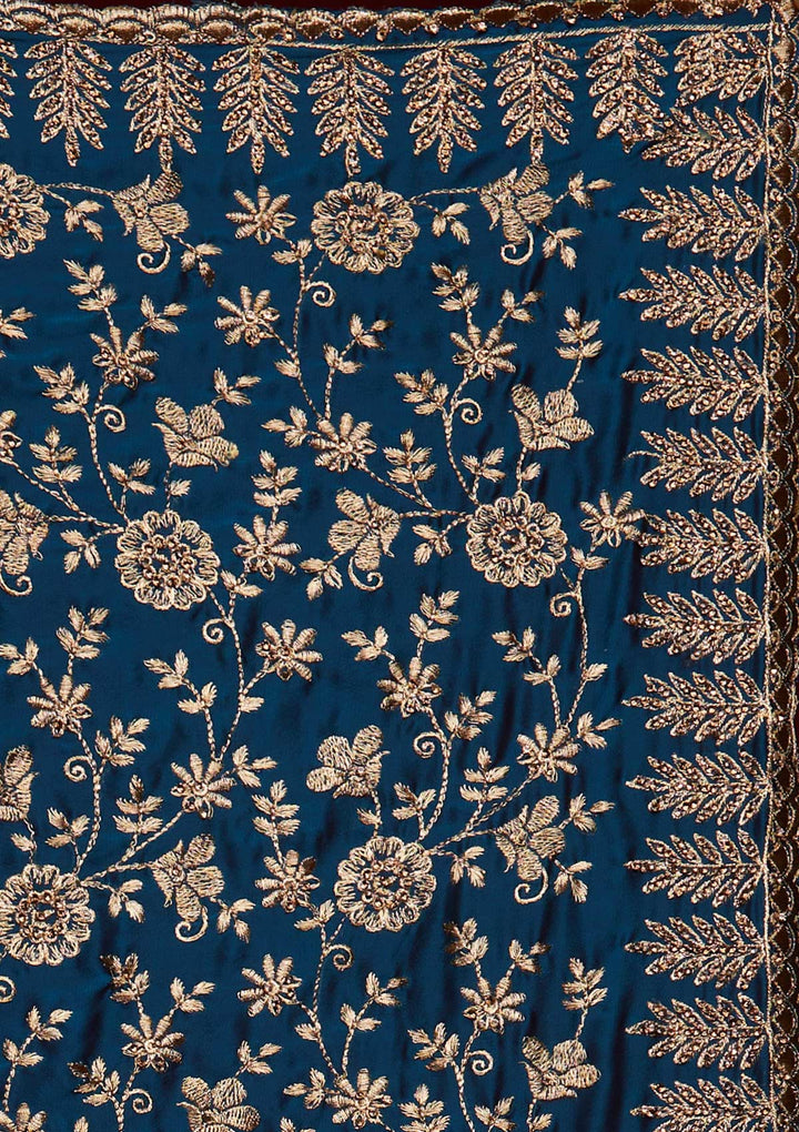 Peacock Blue Zariwork Georgette Designer Saree - Koskii