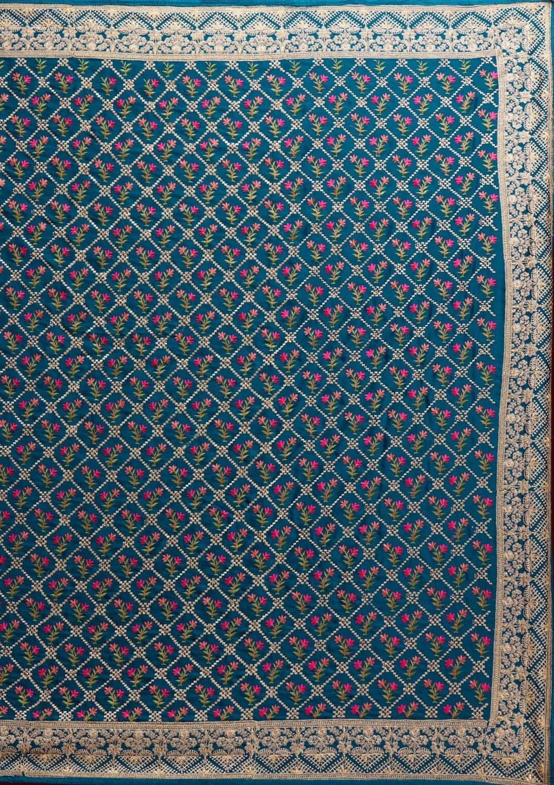 Peacock Blue Zariwork Georgette Saree - Koskii