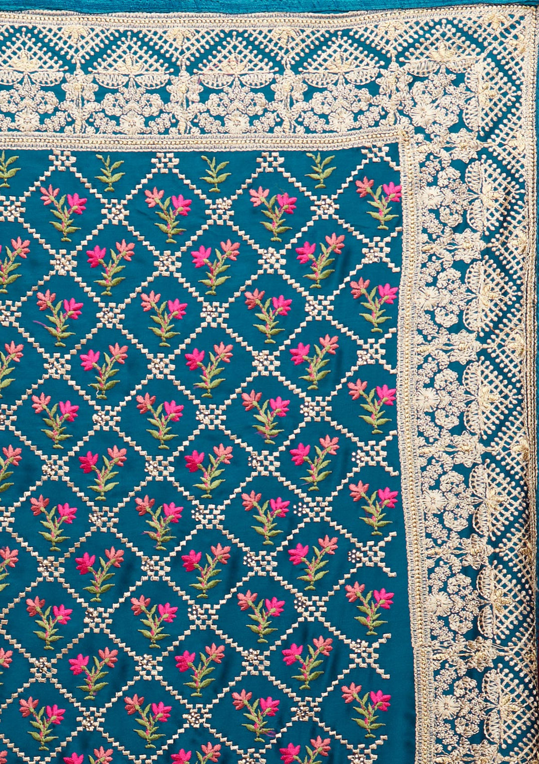 Peacock Blue Zariwork Georgette Saree - Koskii